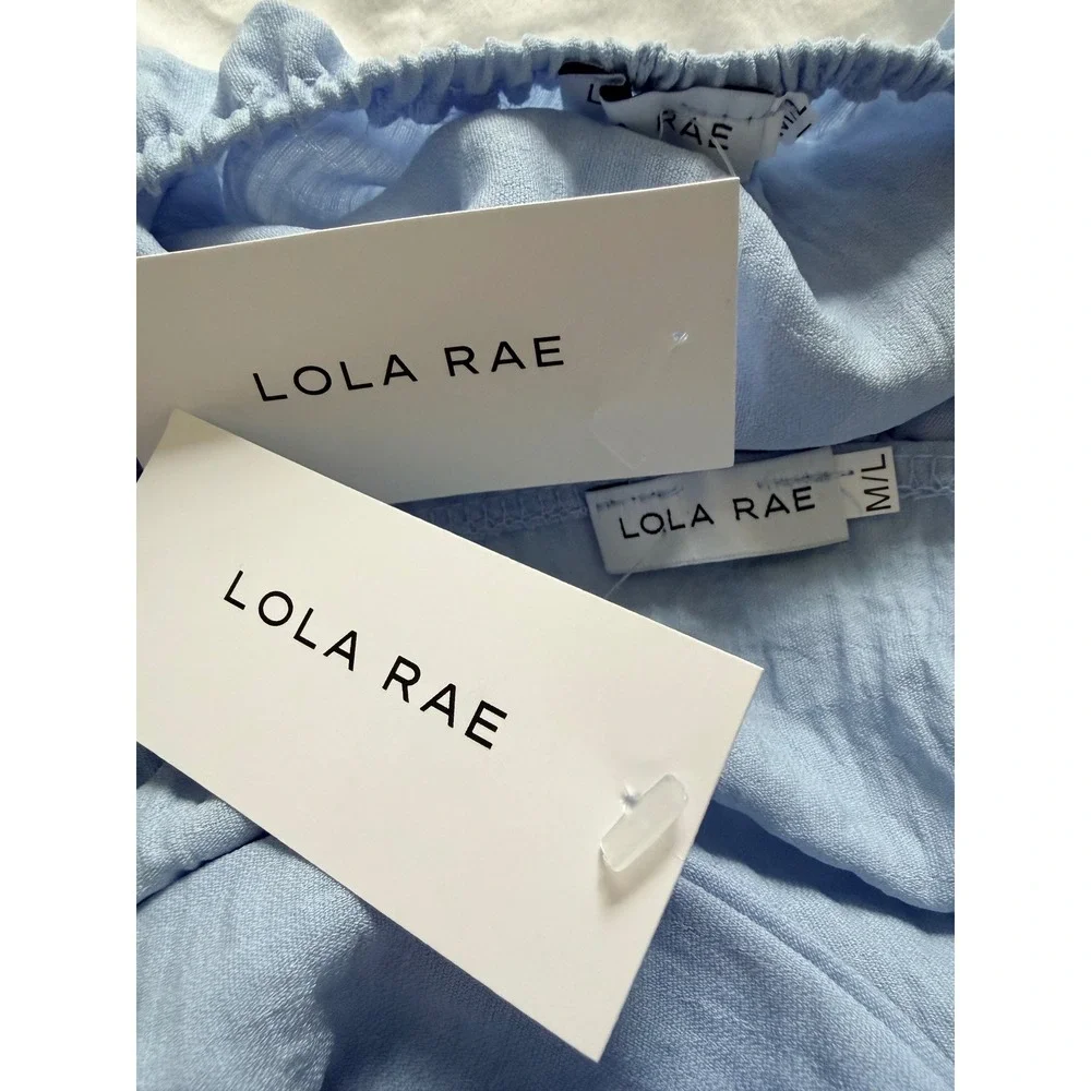 Lola Rae Jilly Co-Ord Blue Two Piece Set Crop Top Ruffle Skirt NWT Size M/L